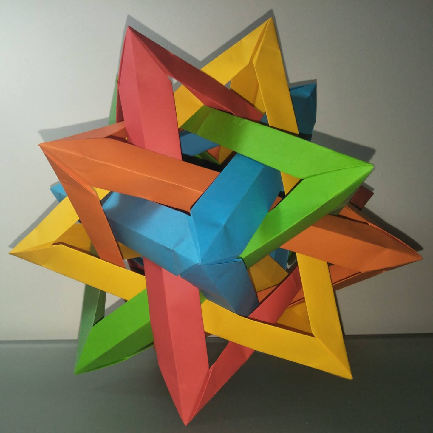 An image of an origami model made from five interlocking tetrahedra